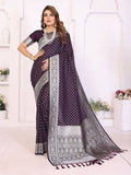 Purple Georgette Silk saree with Zari weaving details on the border.