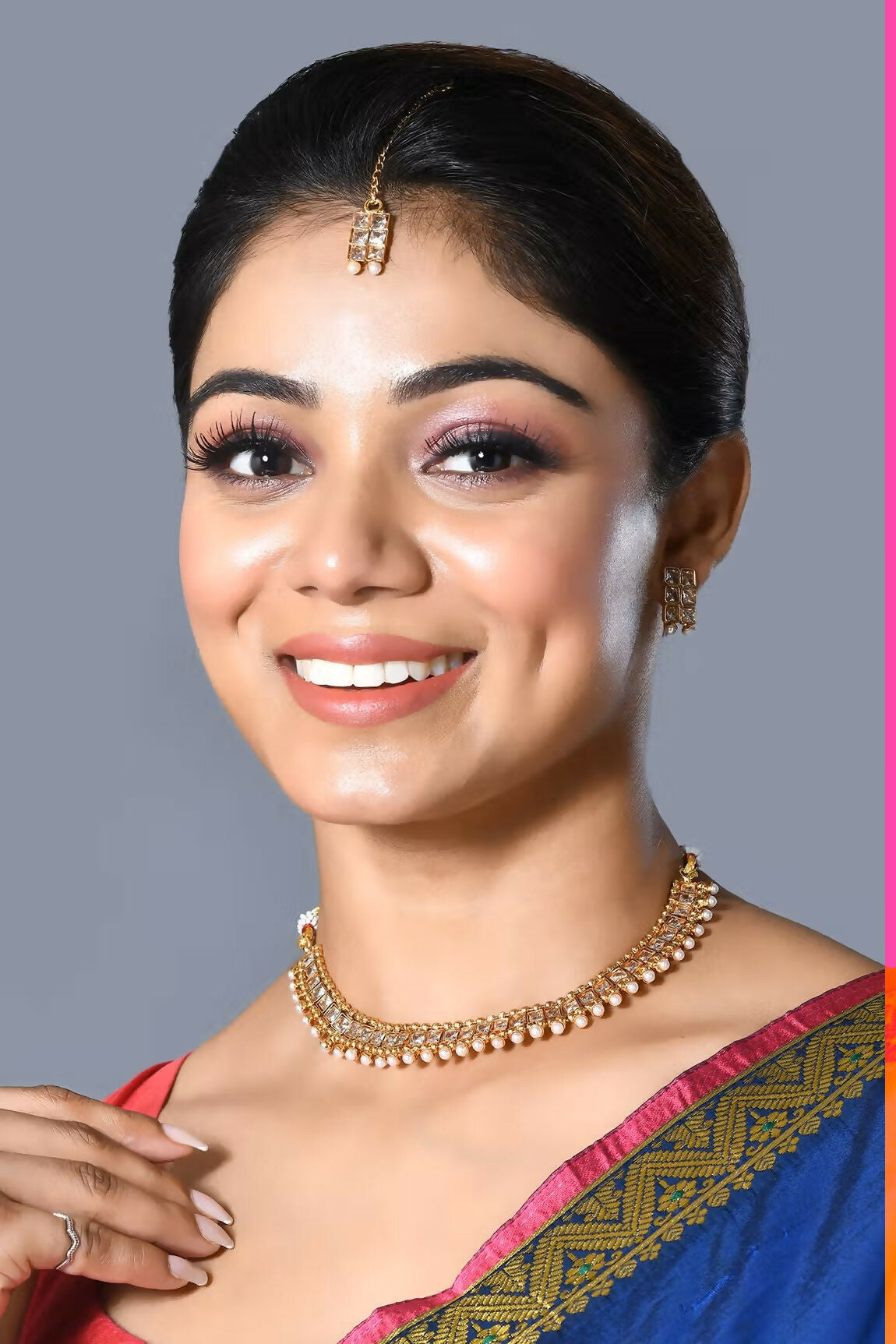 Golden White Polki Necklace Set with Earrings - Traditional Jewelry