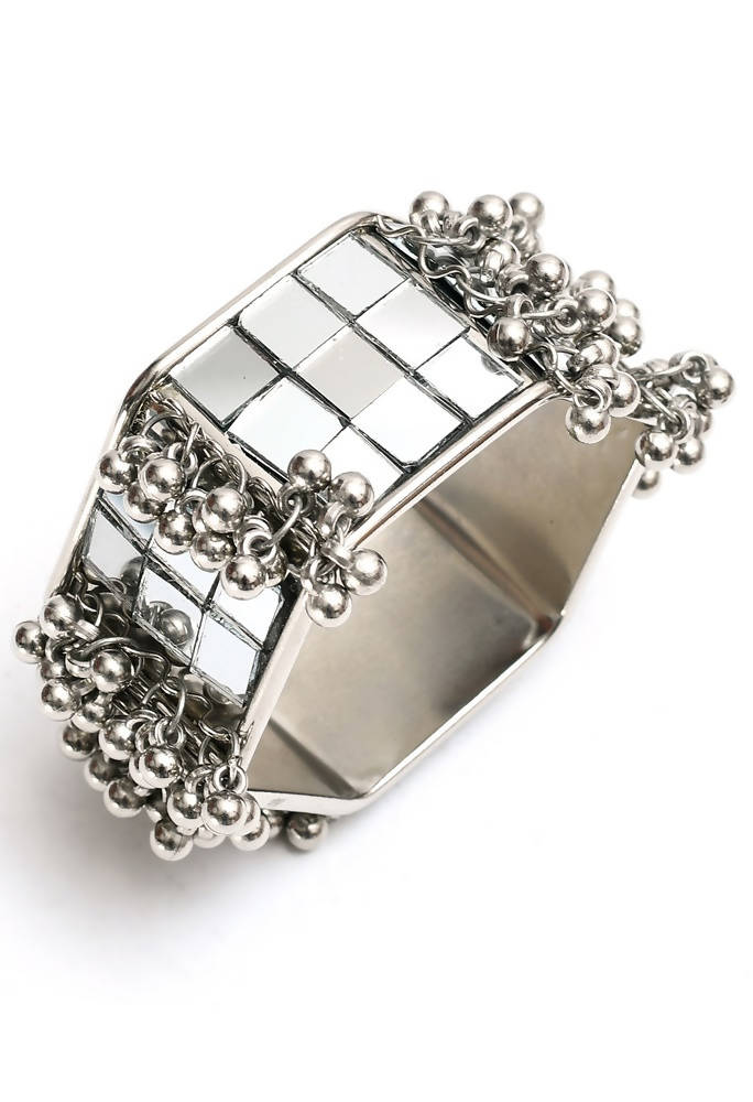 Kamal Johar Mirror Oxidised Silver Bangle Set – Ethnic Statement