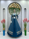 Teal faux georgette lehenga choli with sequins and shrug, fully stitched