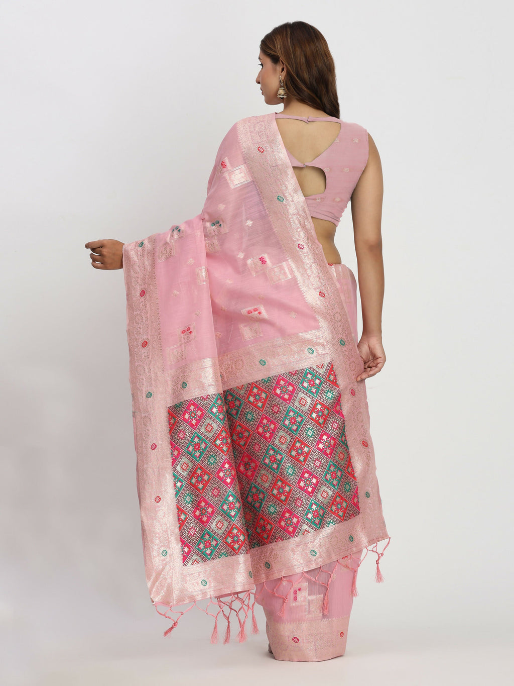 Light Pink Linen Cotton Saree - Elegant & Lightweight Ethnic Wear