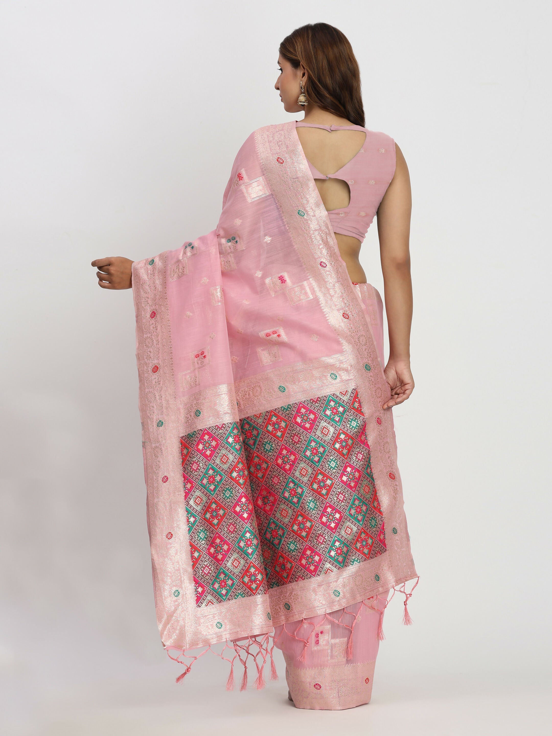 Light Pink Linen Cotton Saree - Elegant & Lightweight Ethnic Wear