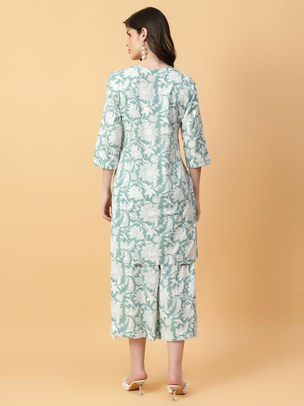 Green Printed Cotton Co-ord Set with Hand Work Detail