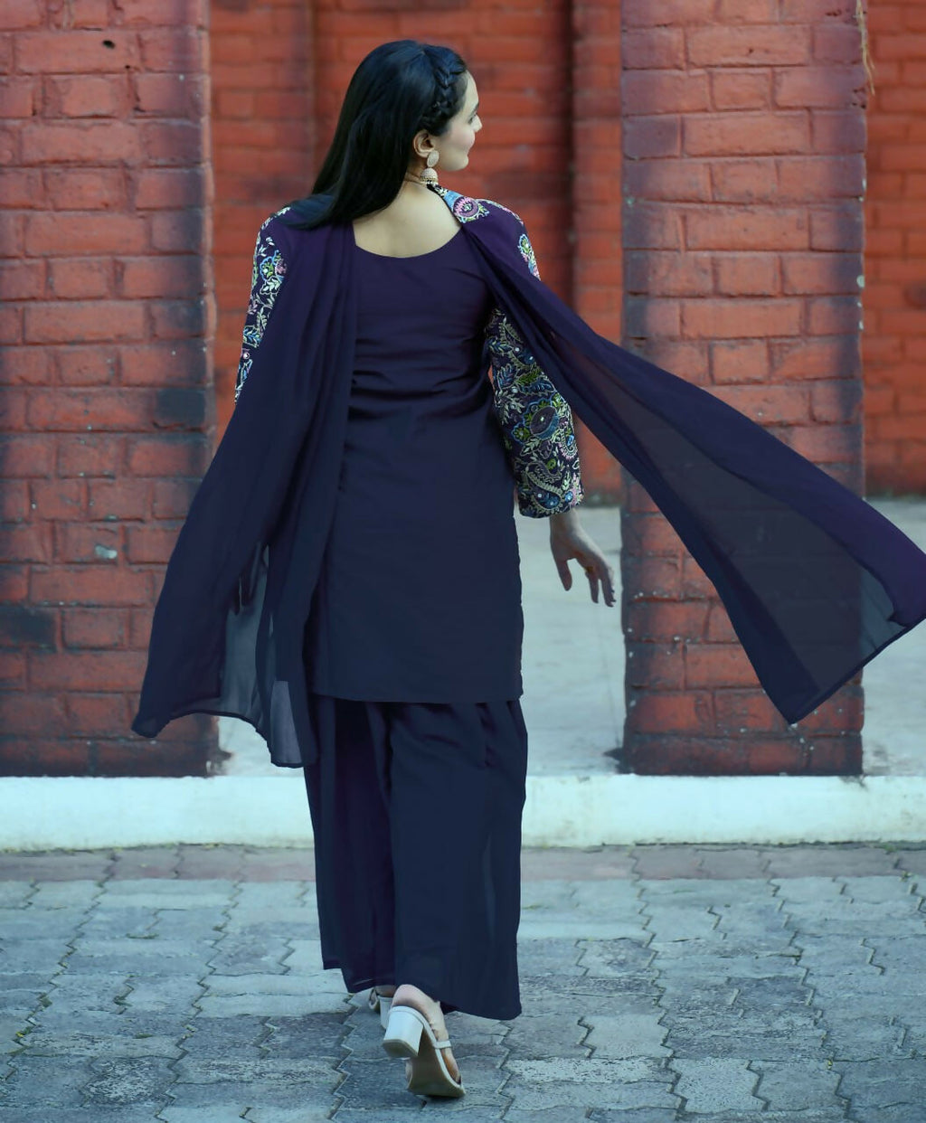 Blue Silk Embroidered Sharara Set with Kurti