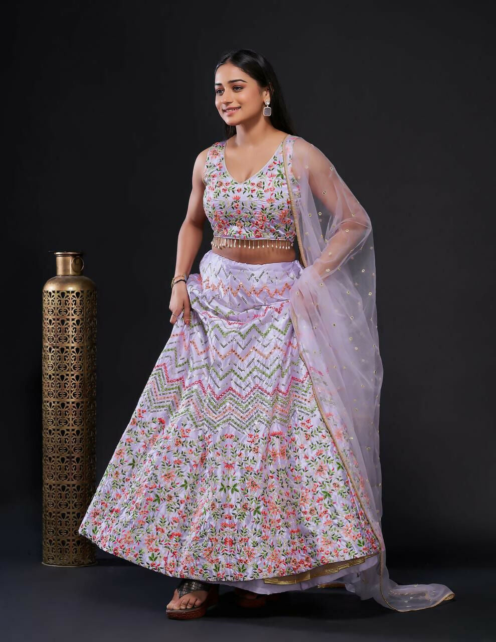 Light Purple Heavy Satin Silk Lehenga Choli with Sequins Embroidery