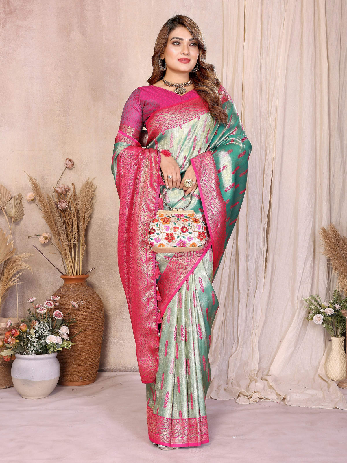 Sea Green Tissue Silk Paithani Woven Saree