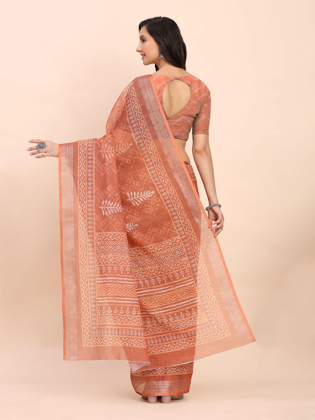 Shree Shyam Fashion Linen Cotton Rust Saree