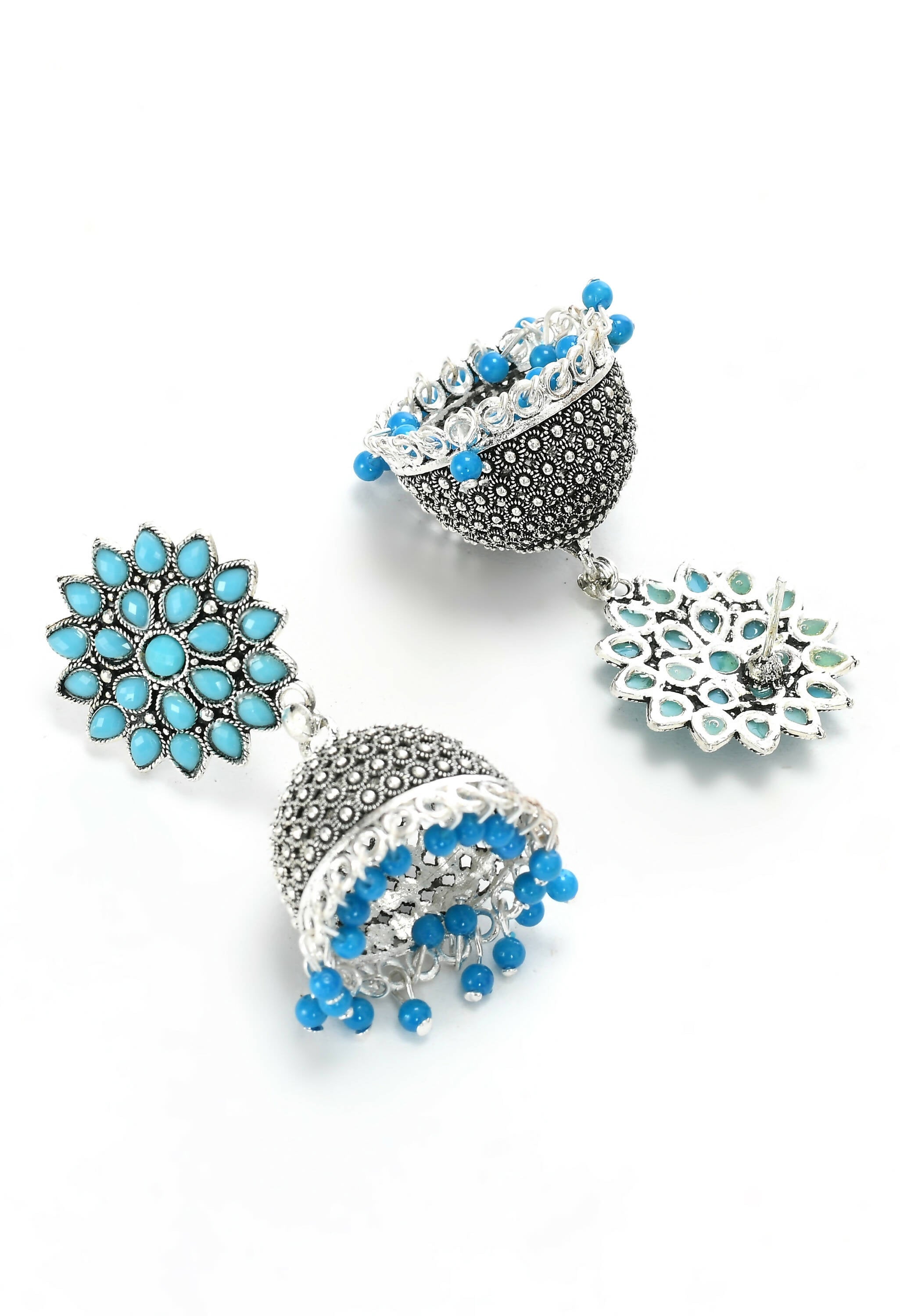 Joharkamal Kundan Jhumka Earrings with Sky Blue Beaded Accents