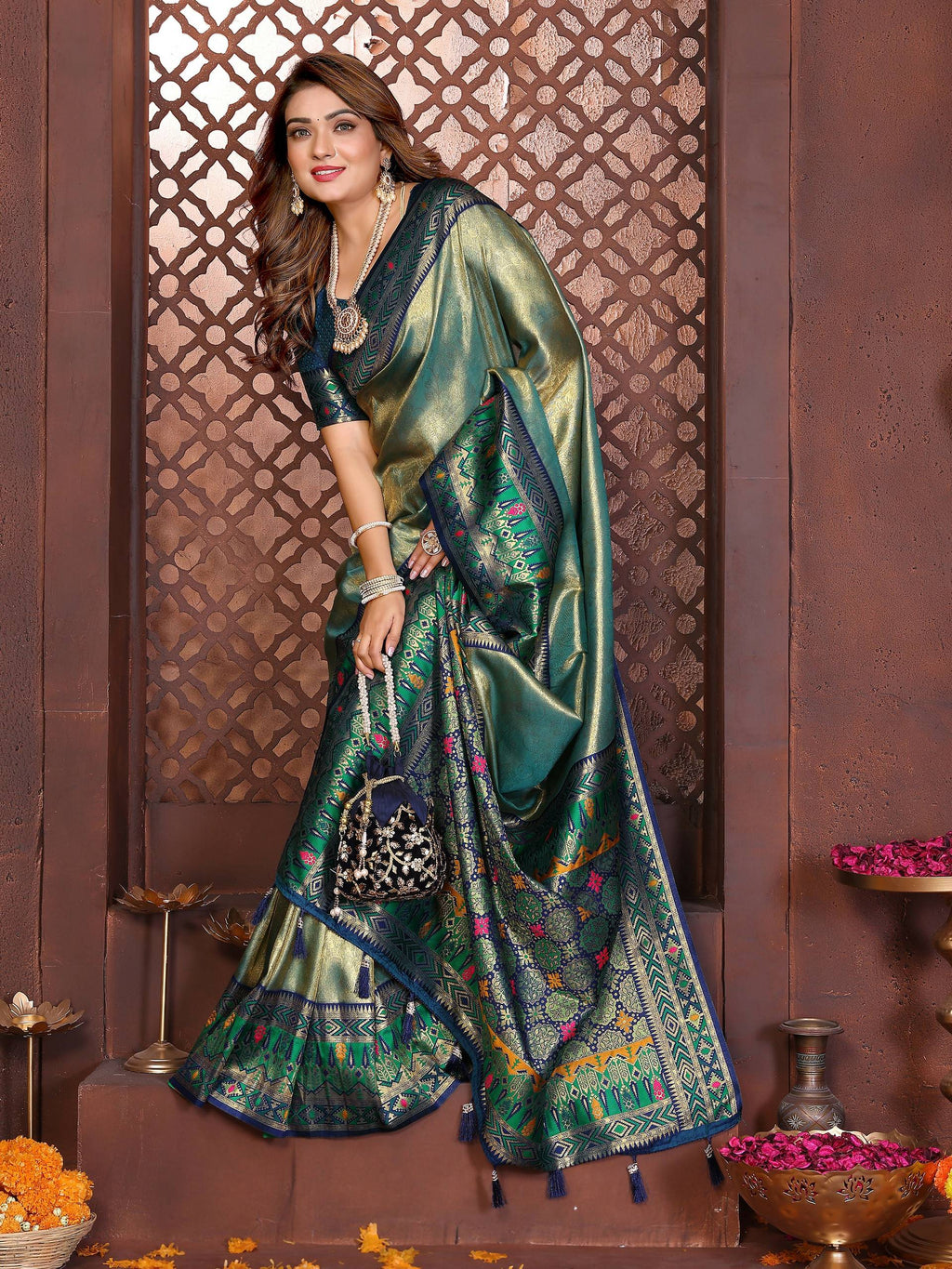Sea Green Tissue Silk Weaving Saree with Subtle Sheen