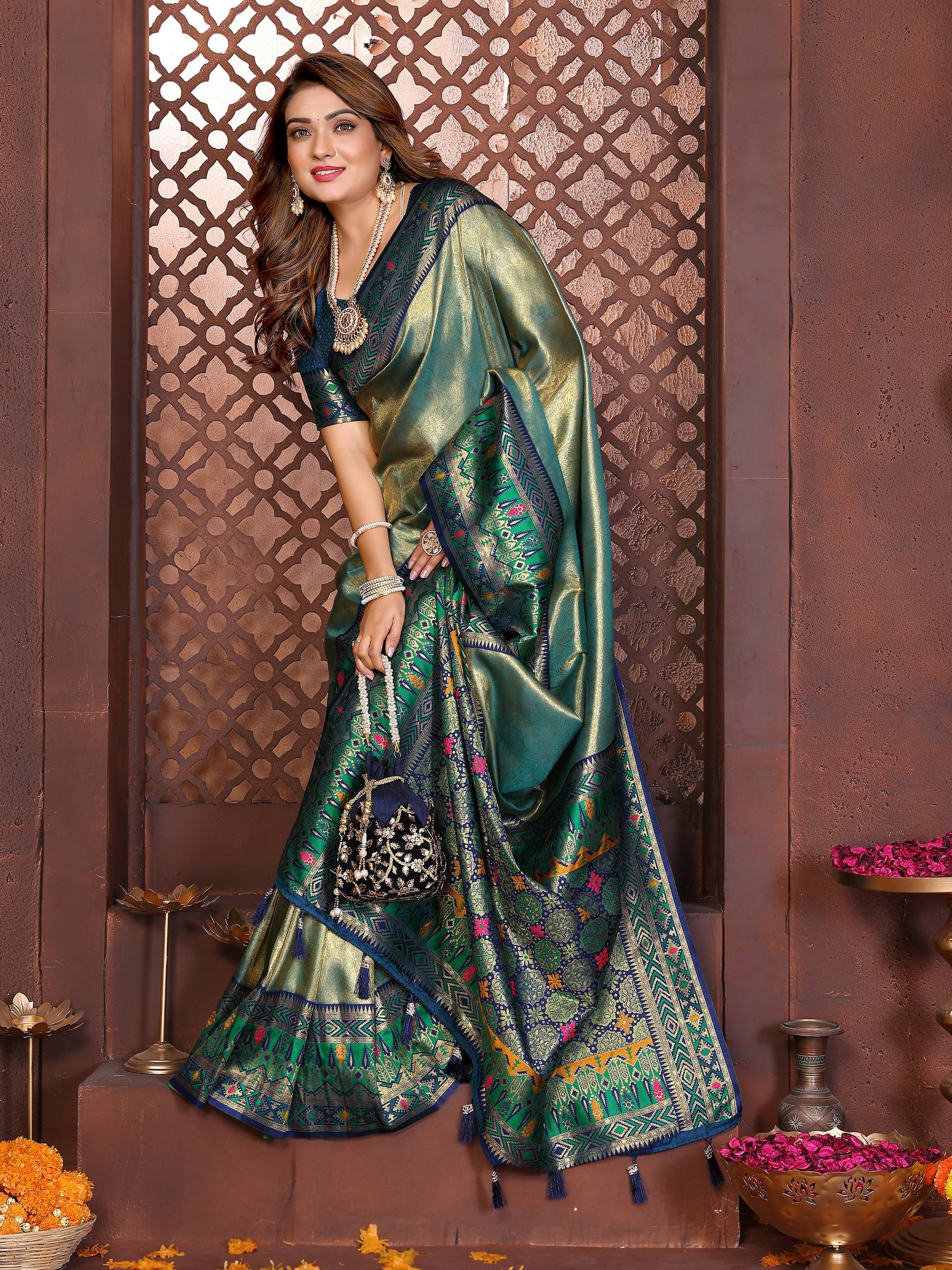 Sea Green Tissue Silk Weaving Saree with Subtle Sheen