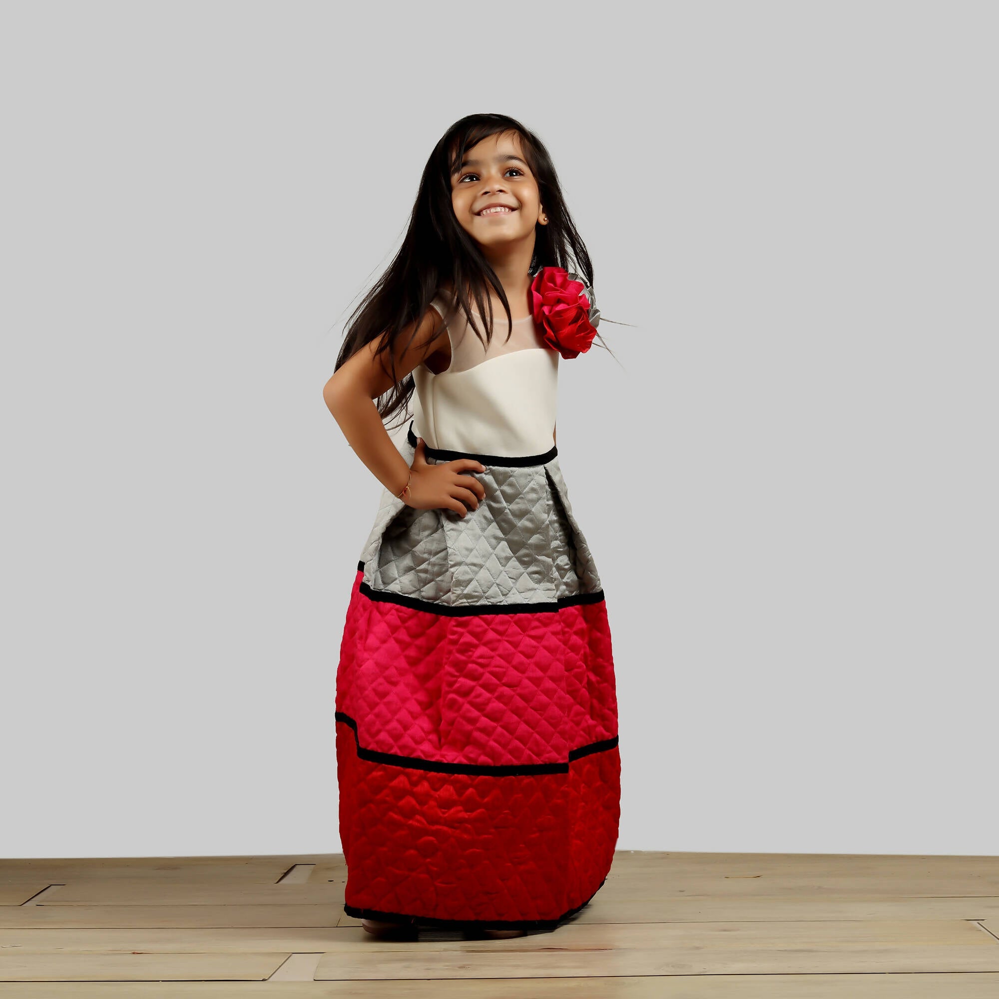 Multicolor Quilted Gown with White Chest and Black Strips