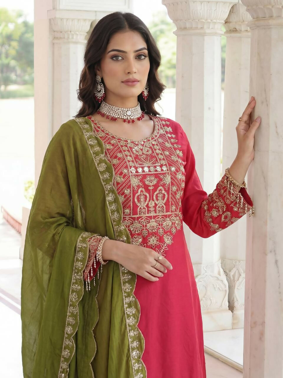 Pink Silk Embroidered Sharara Set with Stitched Kurti