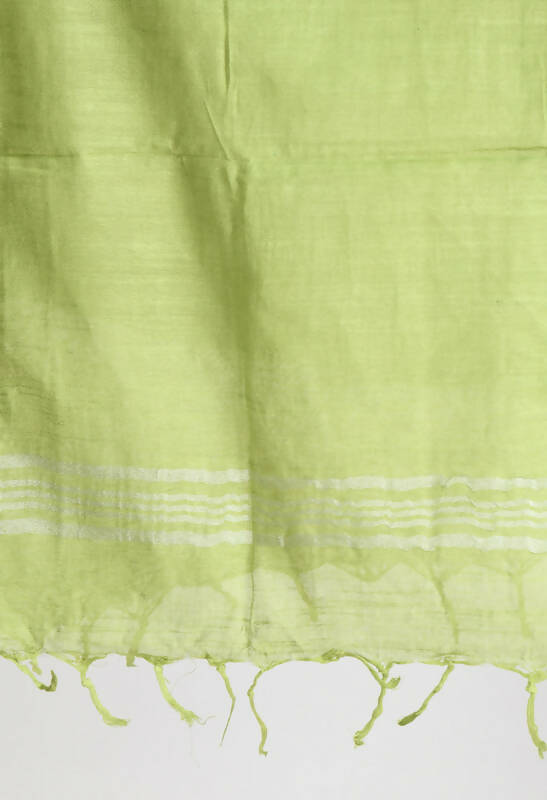 Parrot Green Linen Cotton Dupatta with Silver Border for Women