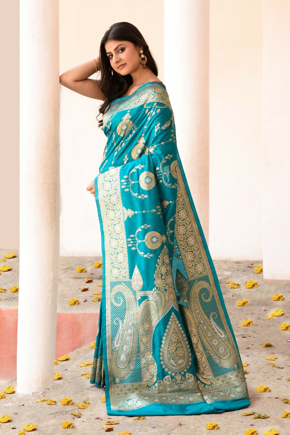 Teal Green Banarasi Soft Pure Handloom Silk Saree