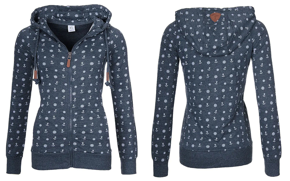 Women's Printed Zip Up Hooded Sweatshirt with Fleece Lining - Image 11