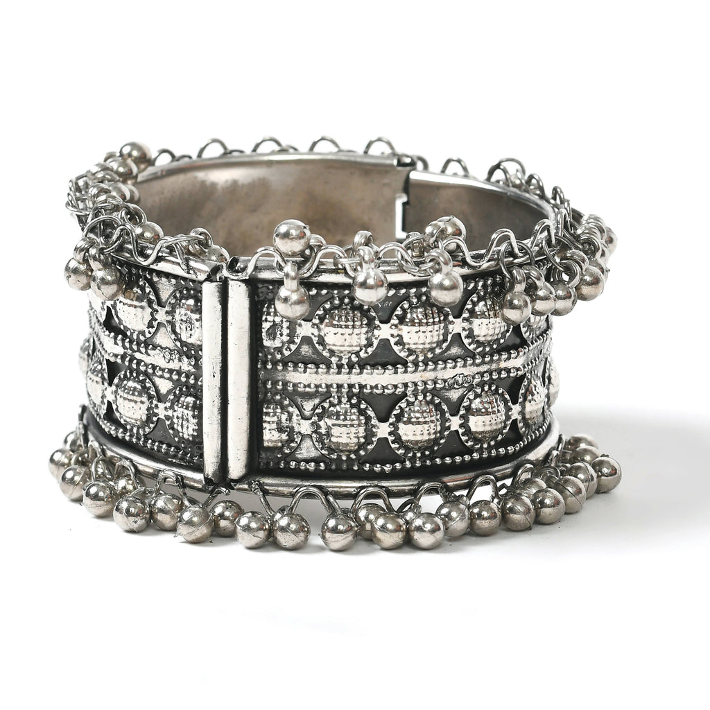 Oxidised Silver-Plated Ghungroo Handcrafted Bracelet Design 027