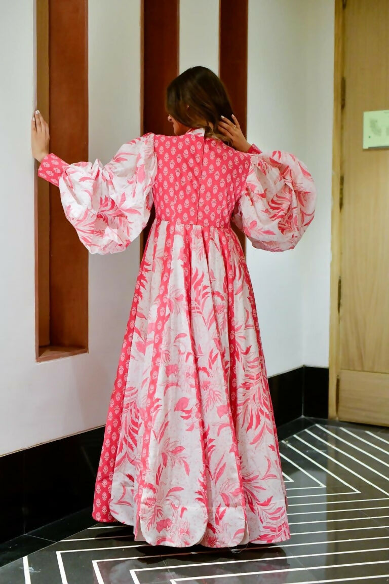 Women's Pink Floral Digital Print Cotton Silk Floor Length Anarkali