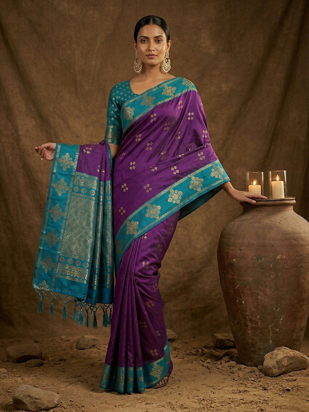 Violet Soft Silk Saree with Matching Blouse Piece