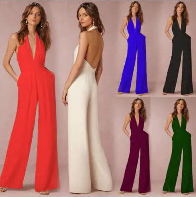 Women's Sleeveless Halter Neck Wide Leg Jumpsuit - Image 12