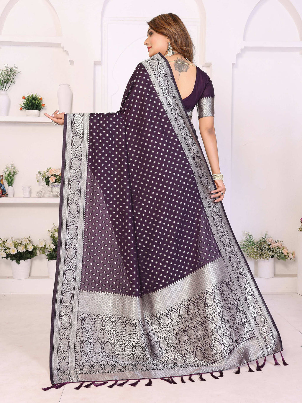 Purple Georgette Silk Saree with Traditional Zari Weaving