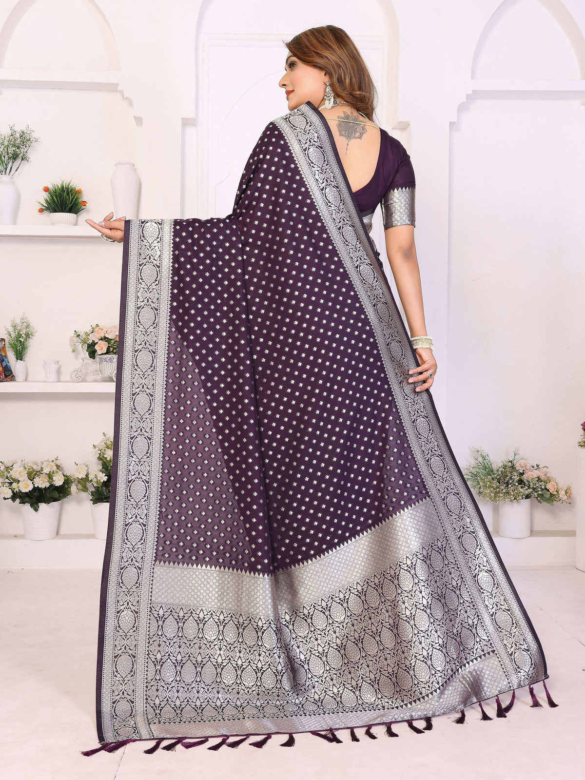 Purple Georgette Silk Saree with Traditional Zari Weaving