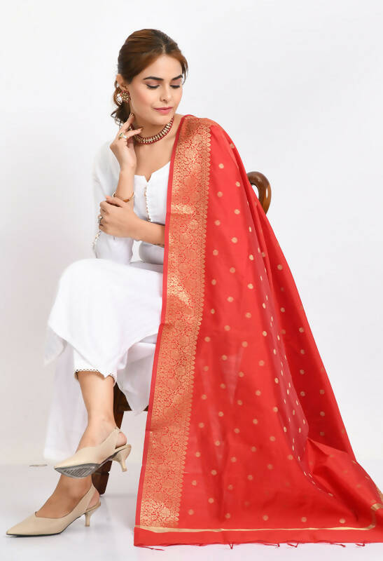 Red Banarasi Silk Woven Dupatta for Festive Ethnic Ensembles