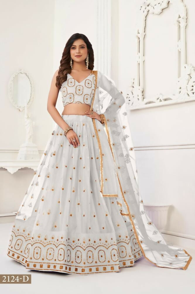 Off White Butterfly Net lehenga choli with detailed tone-to-tone thread and sequence embroidery.