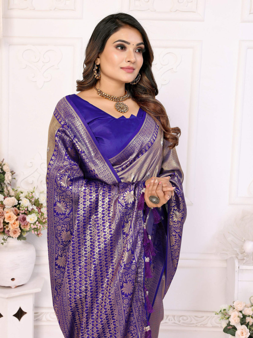 Royal Blue Tissue Silk Weaving Saree with Elegant Sheen