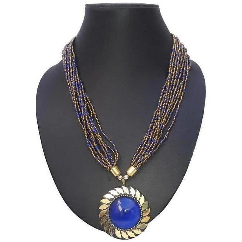 Latest traditional blue beaded necklace for women