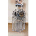 Round shape silver tone earrings with hanging chains for women and girls