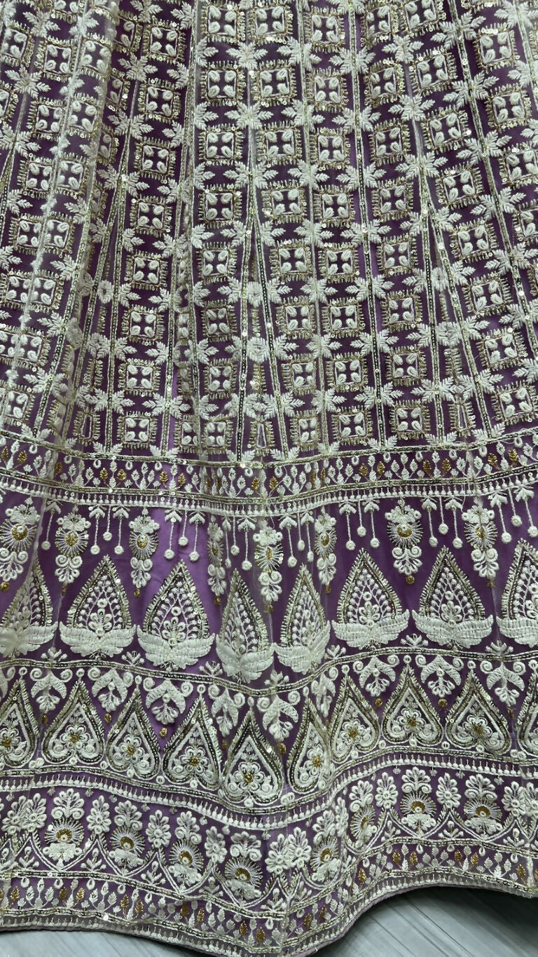 Women's Violet Bridal Net Sequins Embroidered Wedding Lehenga Choli