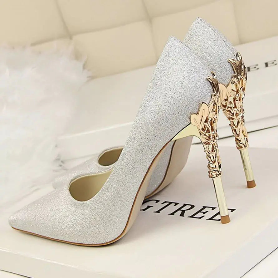Women's White Satin Pointed High Heels - Elegant