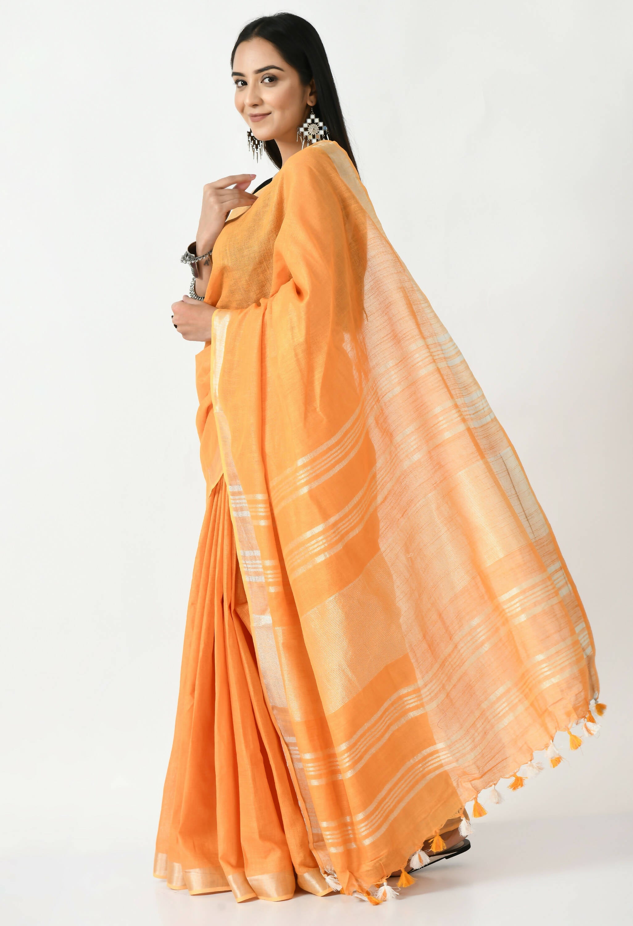 Light Orange Bhagalpuri Handloom Silk Linen Saree with Blouse