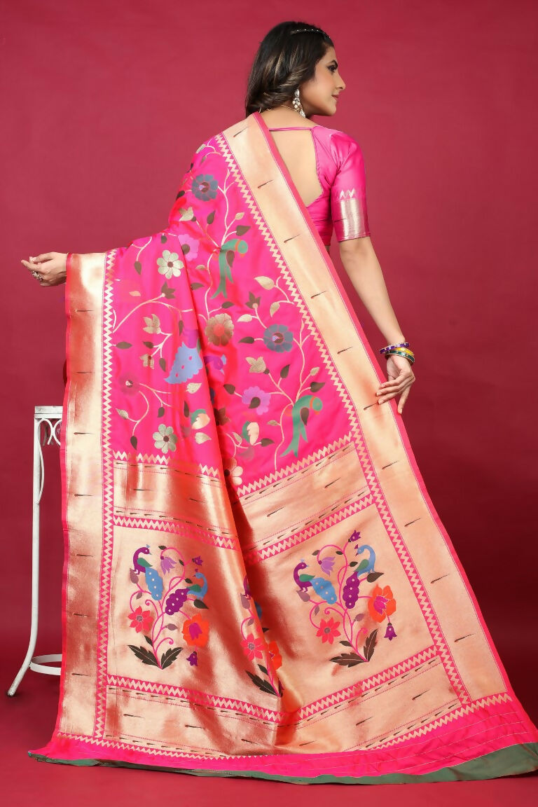 Pink Paithani Silk Zari Woven Saree with Matching Blouse