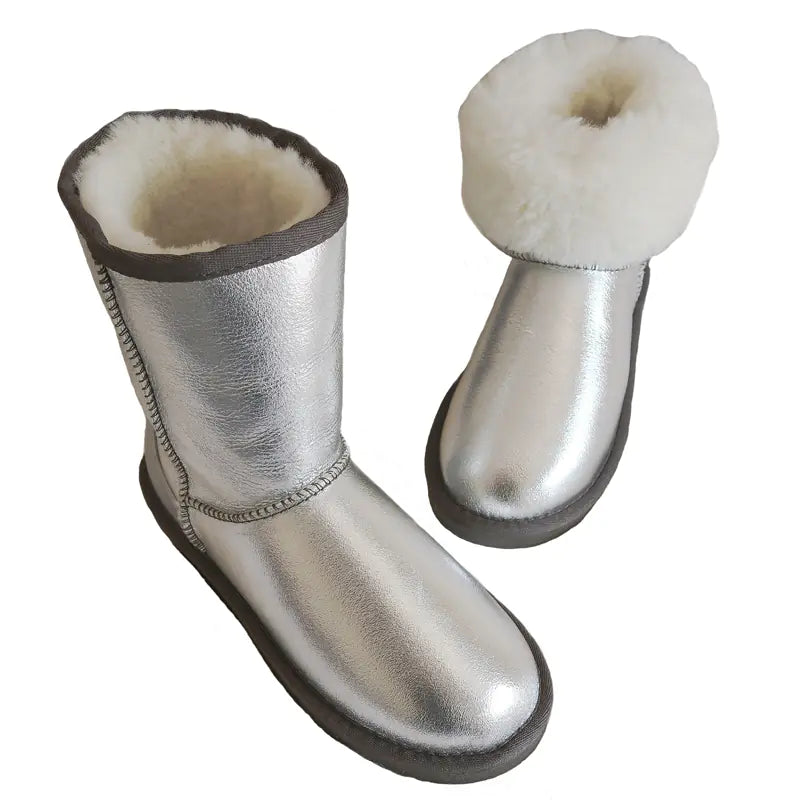 Genuine White Waterproof Women's Sheepskin Snow Boots