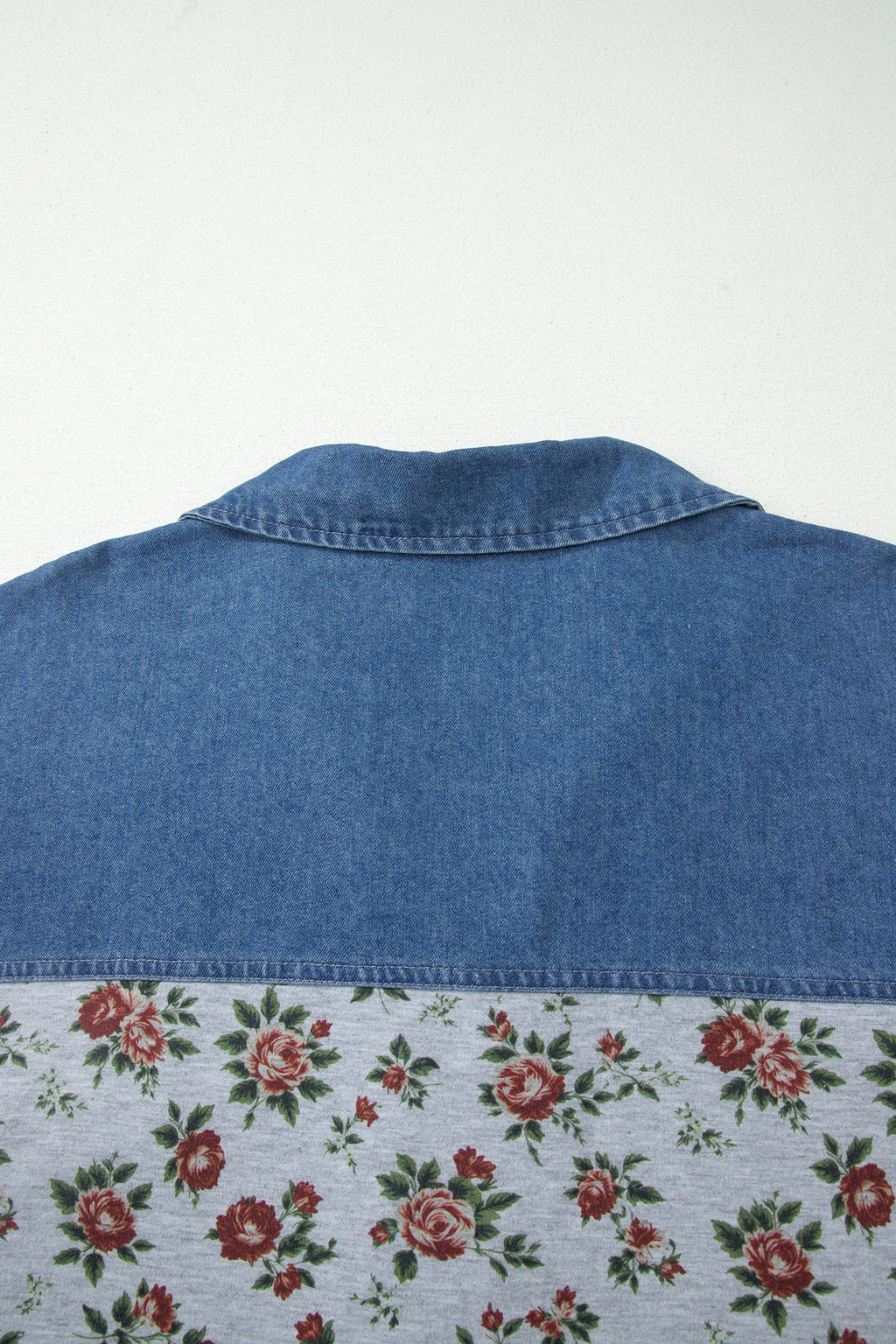 Karla Patchwork Polo Tee with Floral Print in Blue and Grey