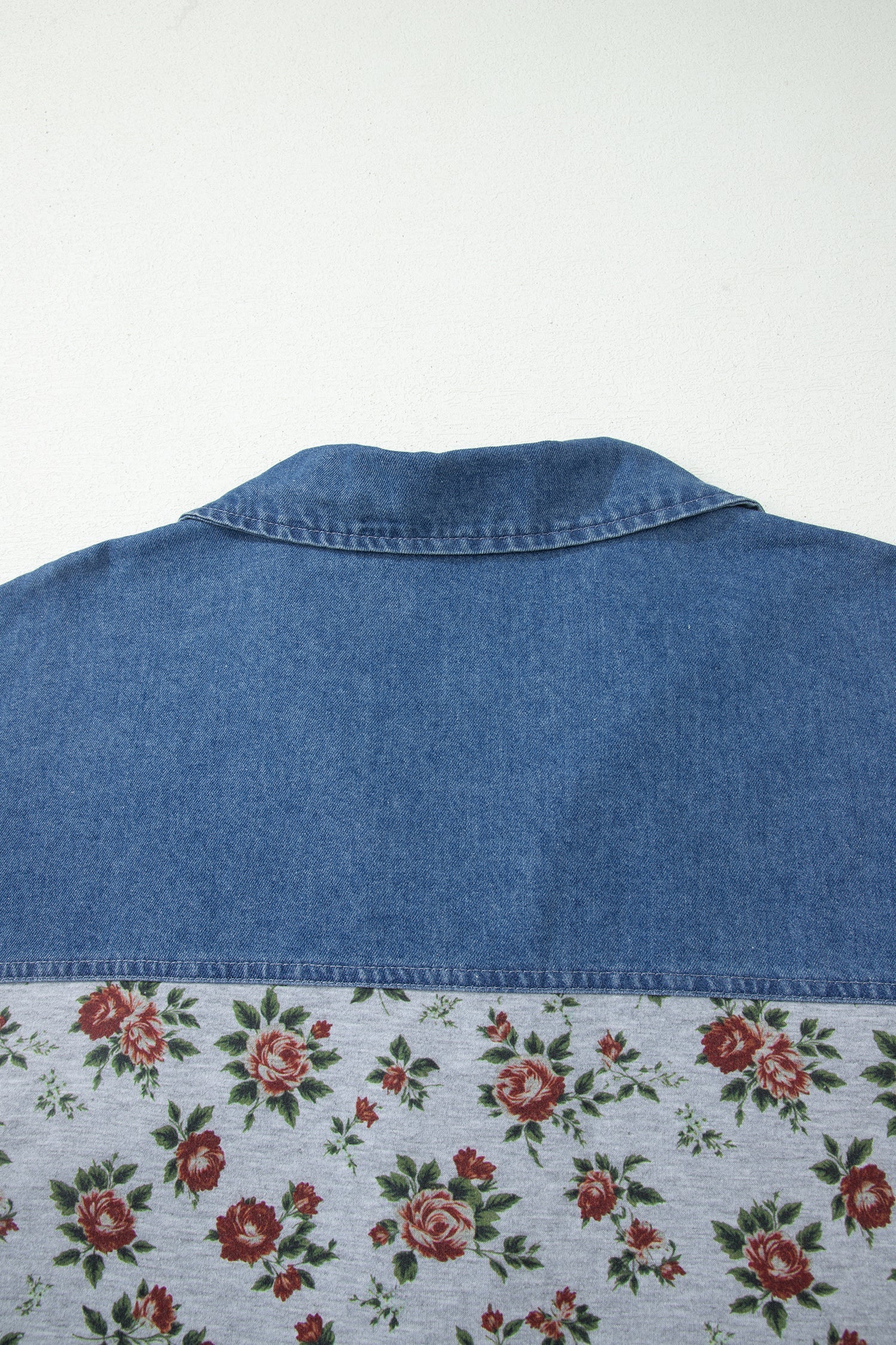 Karla Patchwork Polo Tee with Floral Print in Blue and Grey