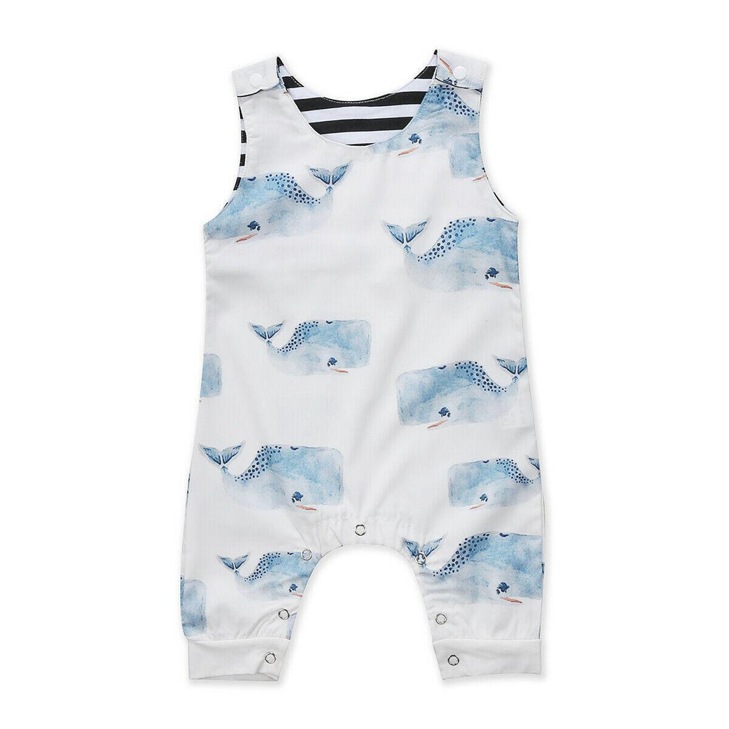 Baby Boys Girls Whale Print Sleeveless Summer Romper Playsuit