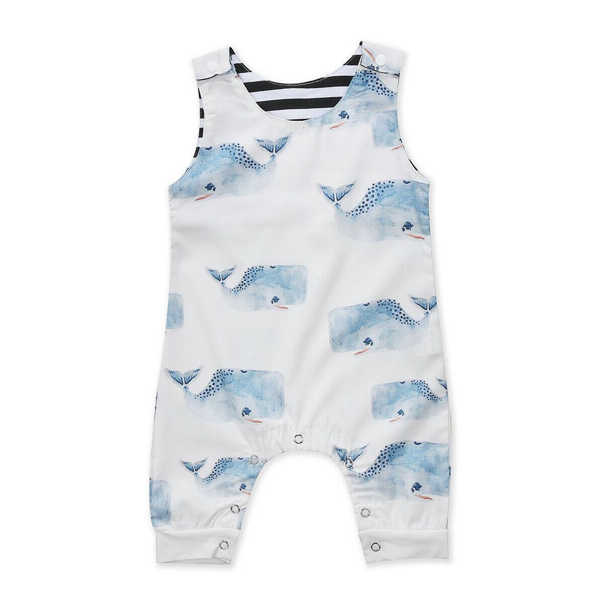 Baby Boys Girls Whale Print Sleeveless Summer Romper Playsuit