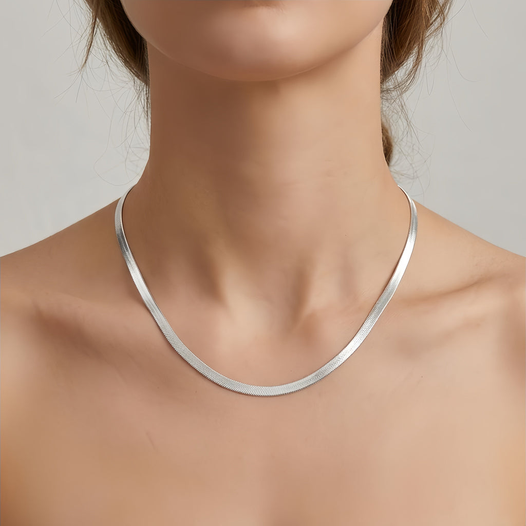 925 Sterling Silver Elegant  Herringbone Chain Necklace with Secure Lobster Clasp