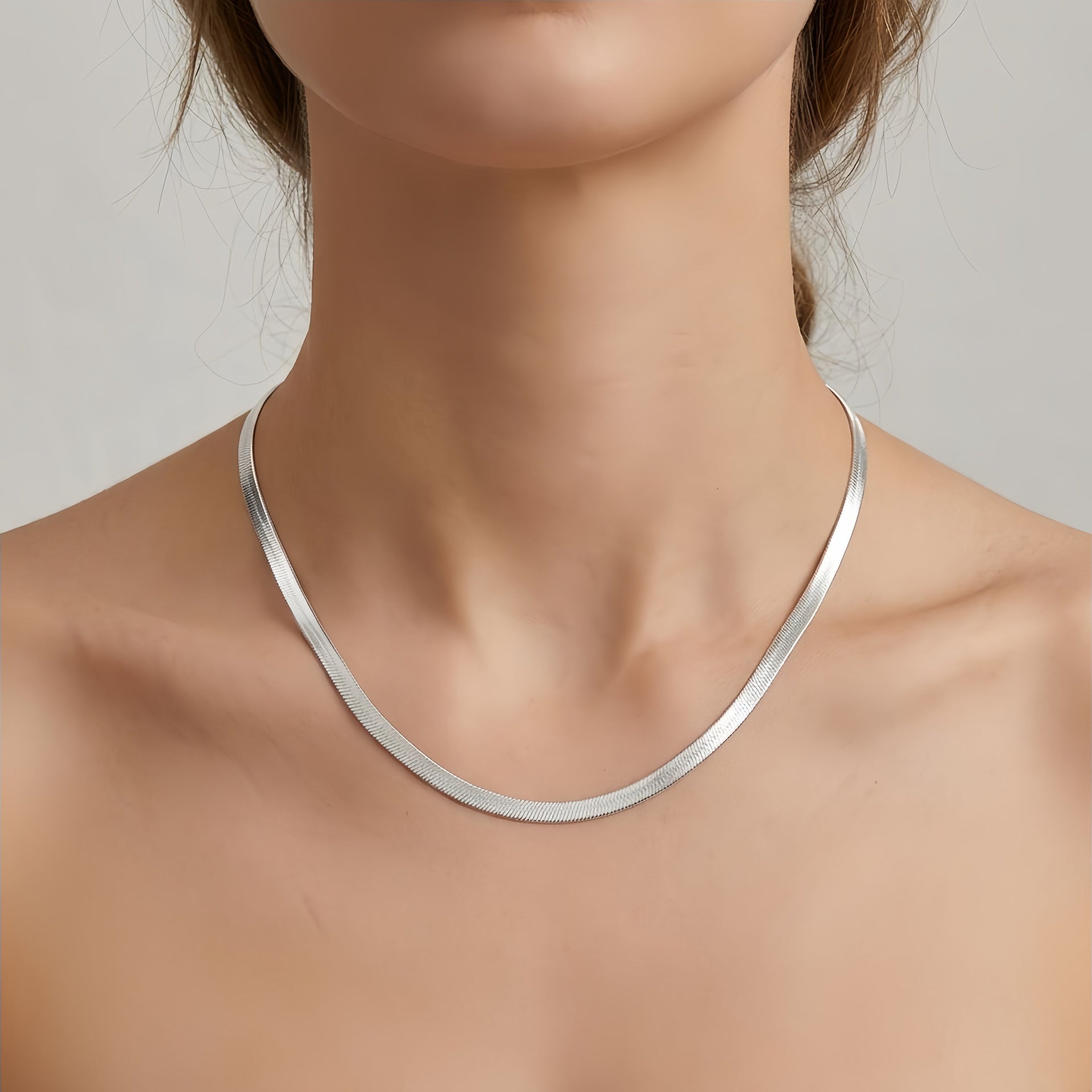 925 Sterling Silver Elegant  Herringbone Chain Necklace with Secure Lobster Clasp