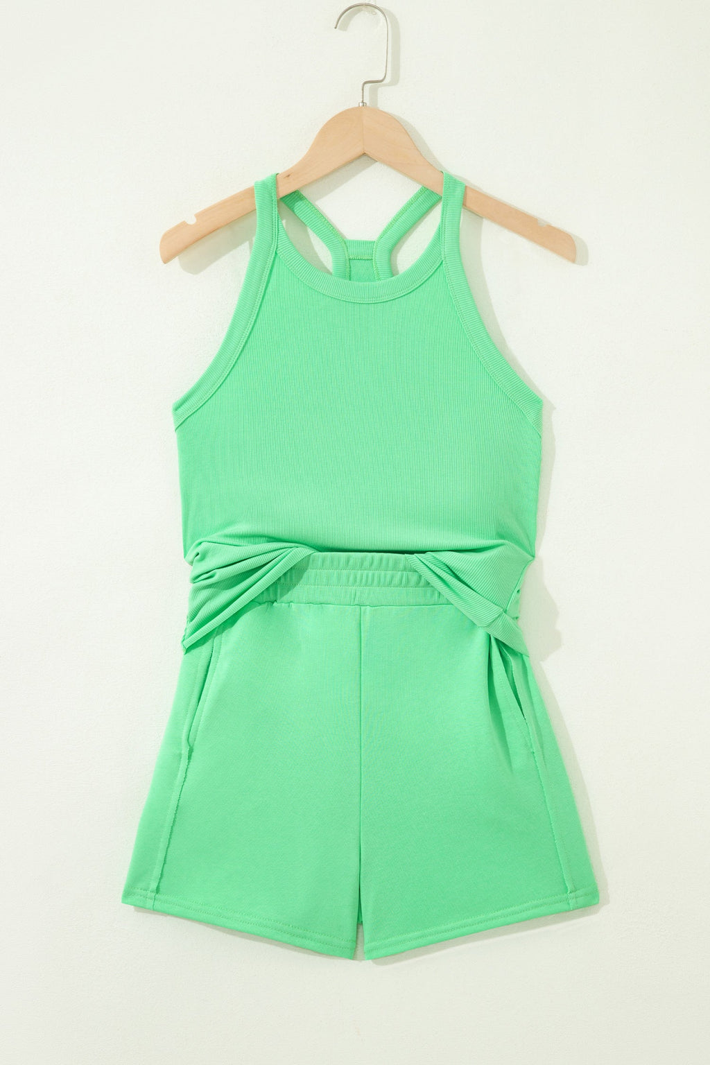 Women's Solid Ribbed Tank Top and High-Waist Shorts Set