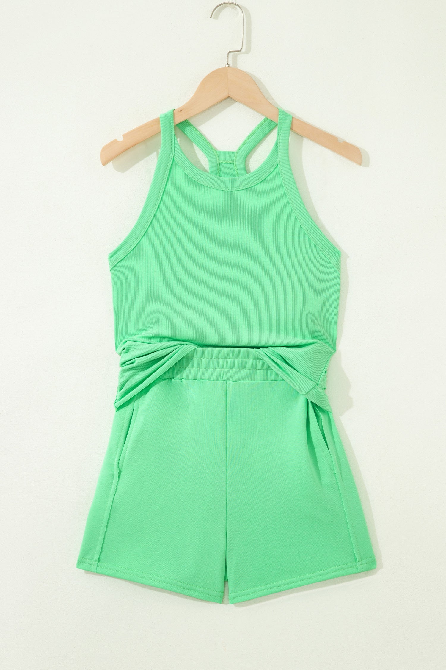 Women's Solid Ribbed Tank Top and High-Waist Shorts Set