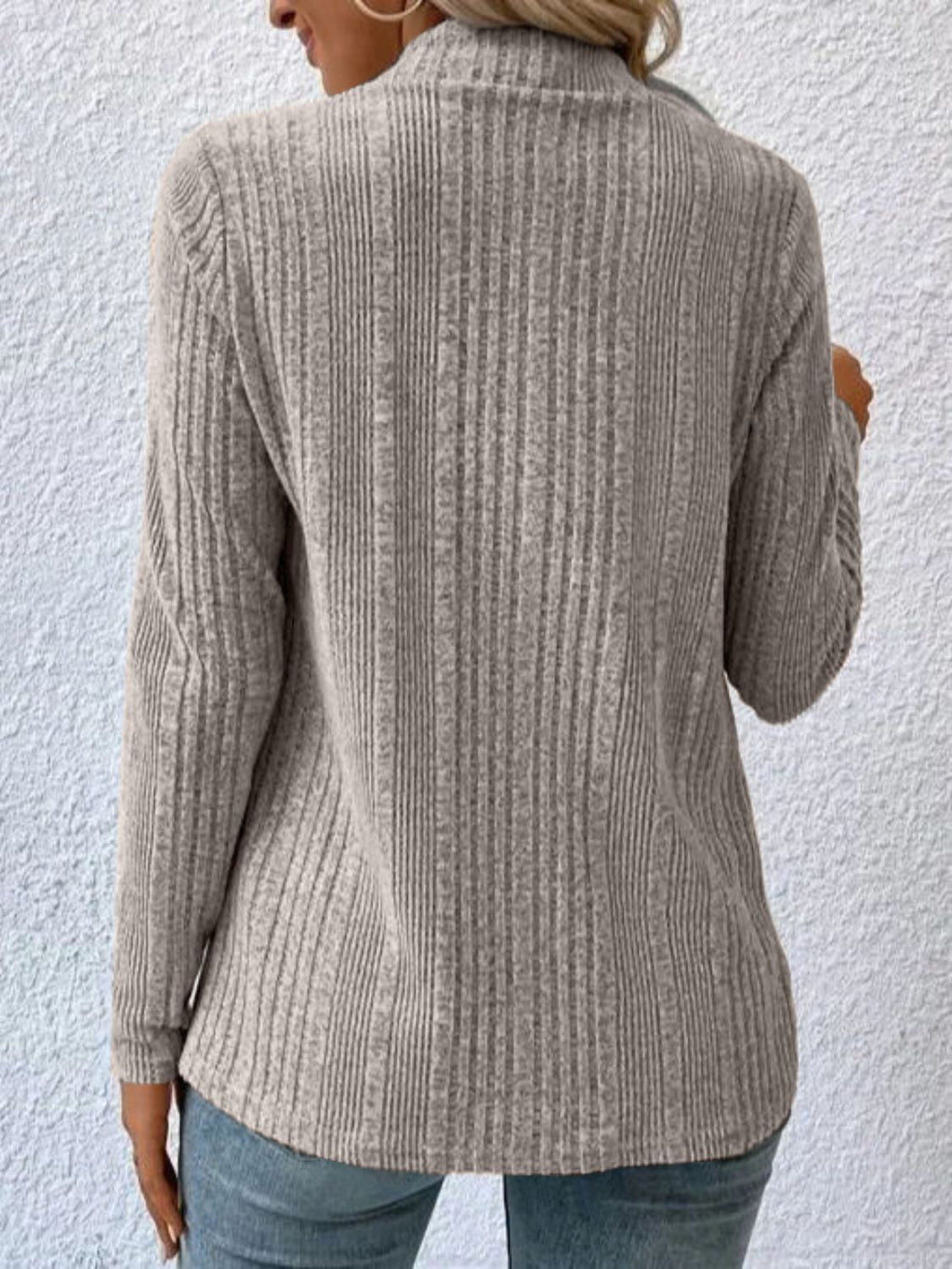 Open Front Ribbed Long Sleeve Cardigan in Heather Grey - Image 2