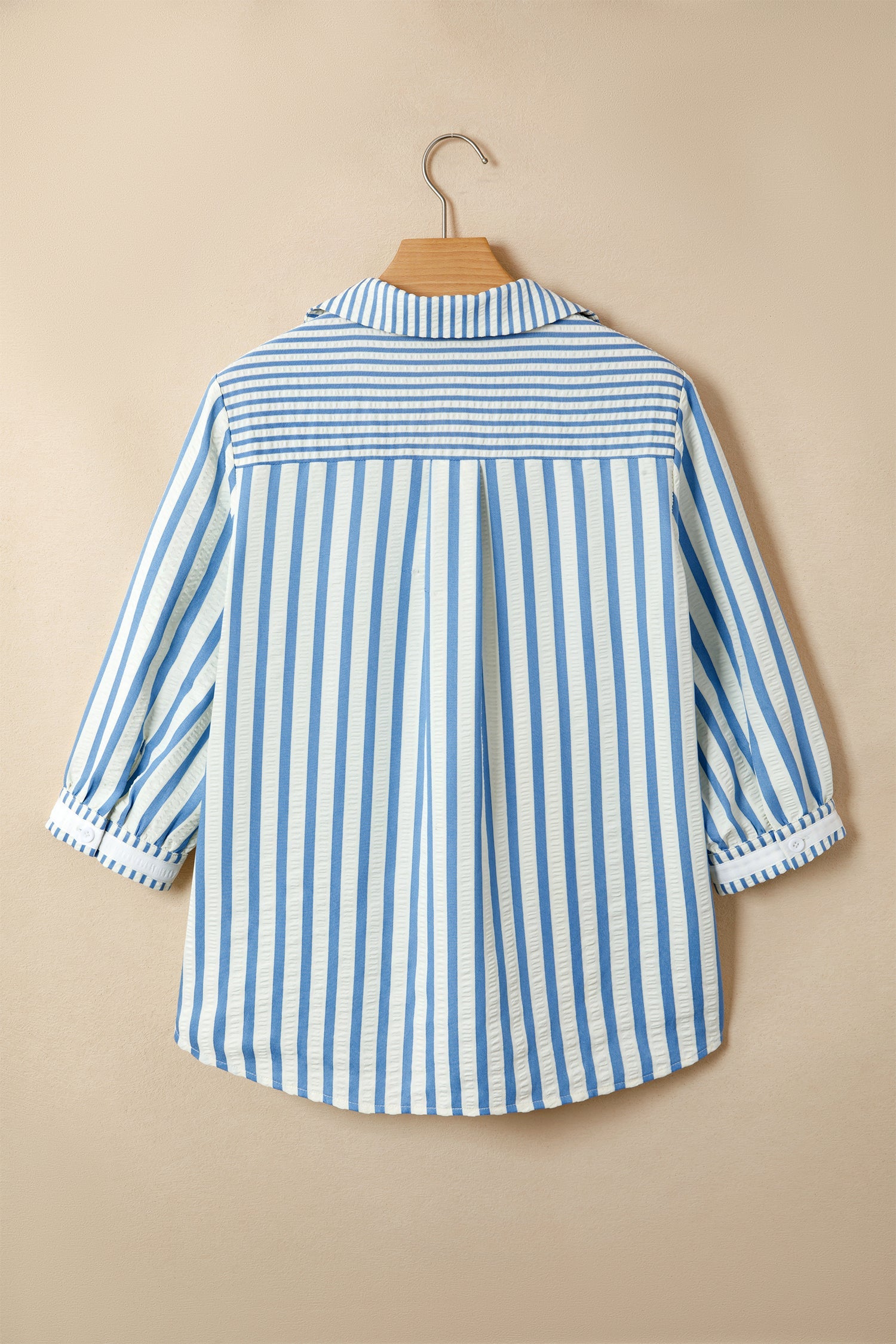 Stripe Collared V-Neck 3/4 Sleeve Blouse