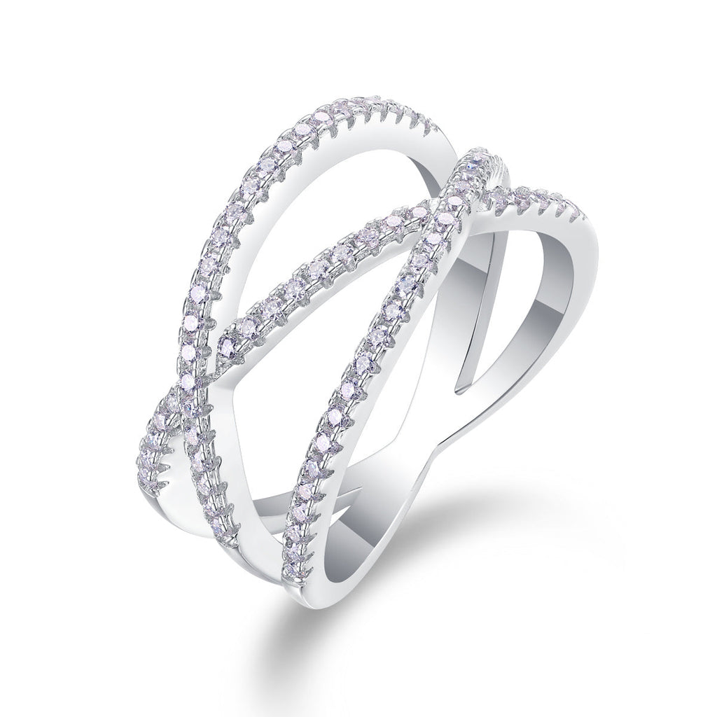 S925 Silver 4.2g Platinum Plated Moissanite Ring, 80pcs 1.0mm D VVS1 Criss Cross Band, GRA Certified US 5-9