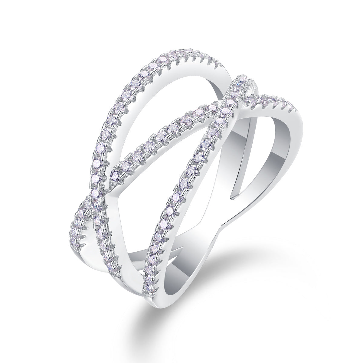S925 Silver 4.2g Platinum Plated Moissanite Ring, 80pcs 1.0mm D VVS1 Criss Cross Band, GRA Certified US 5-9