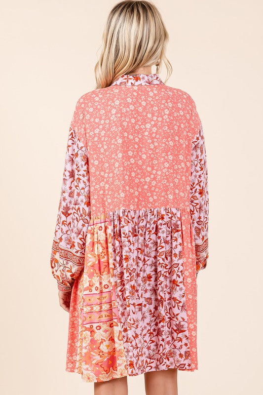 Floral Tie Waist Flutter Sleeve Tiered Dress