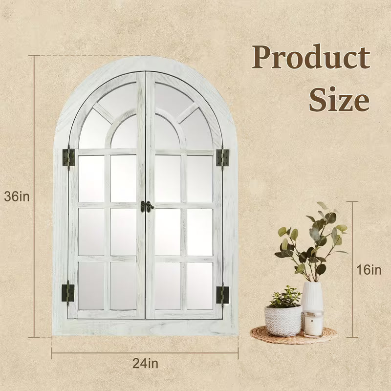 Arched Wood Frame Window Wall Mirror Farmhouse Decor