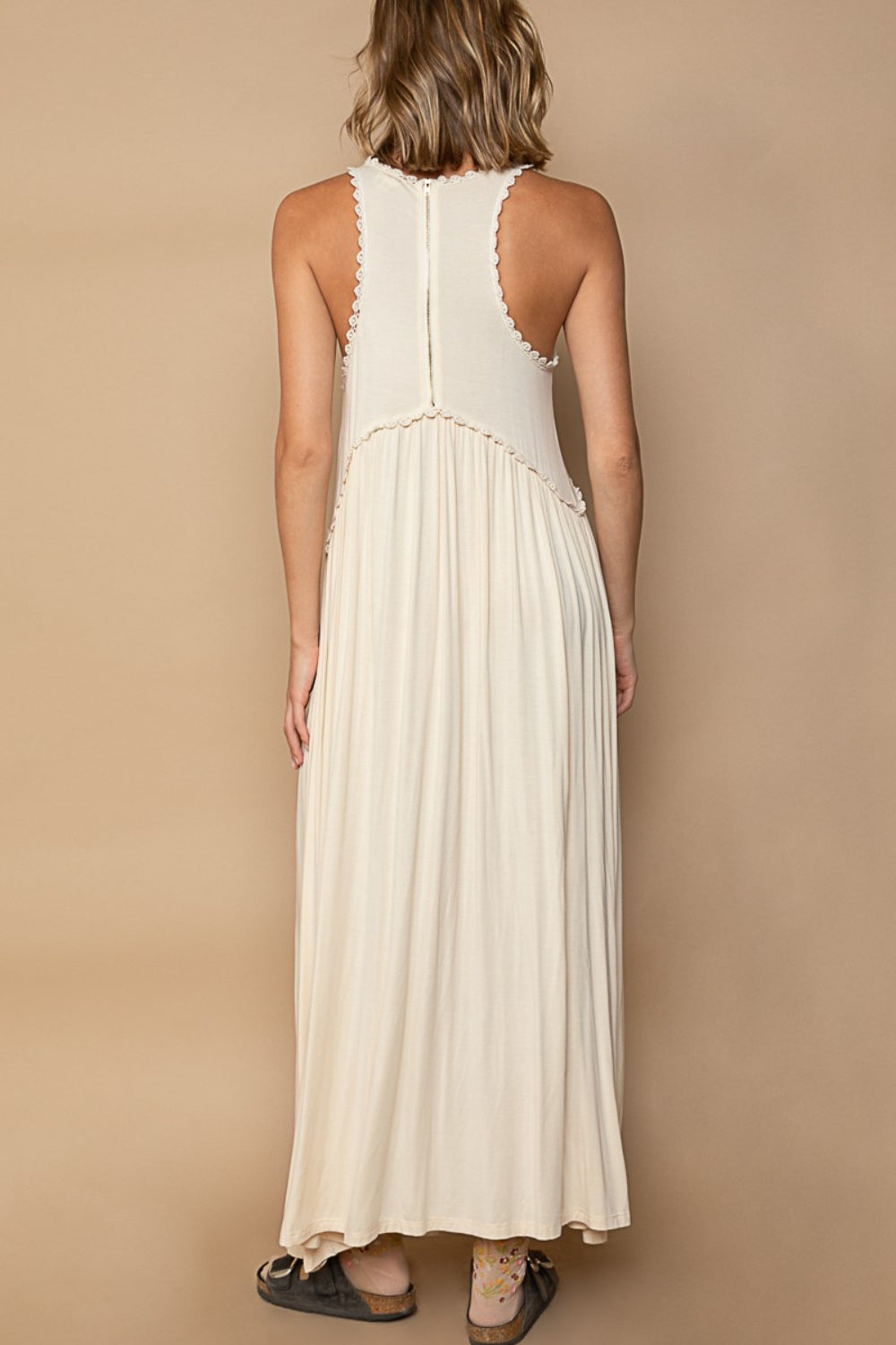 Sleeveless Racerback Maxi Dress with Front Slit and Back Zipper